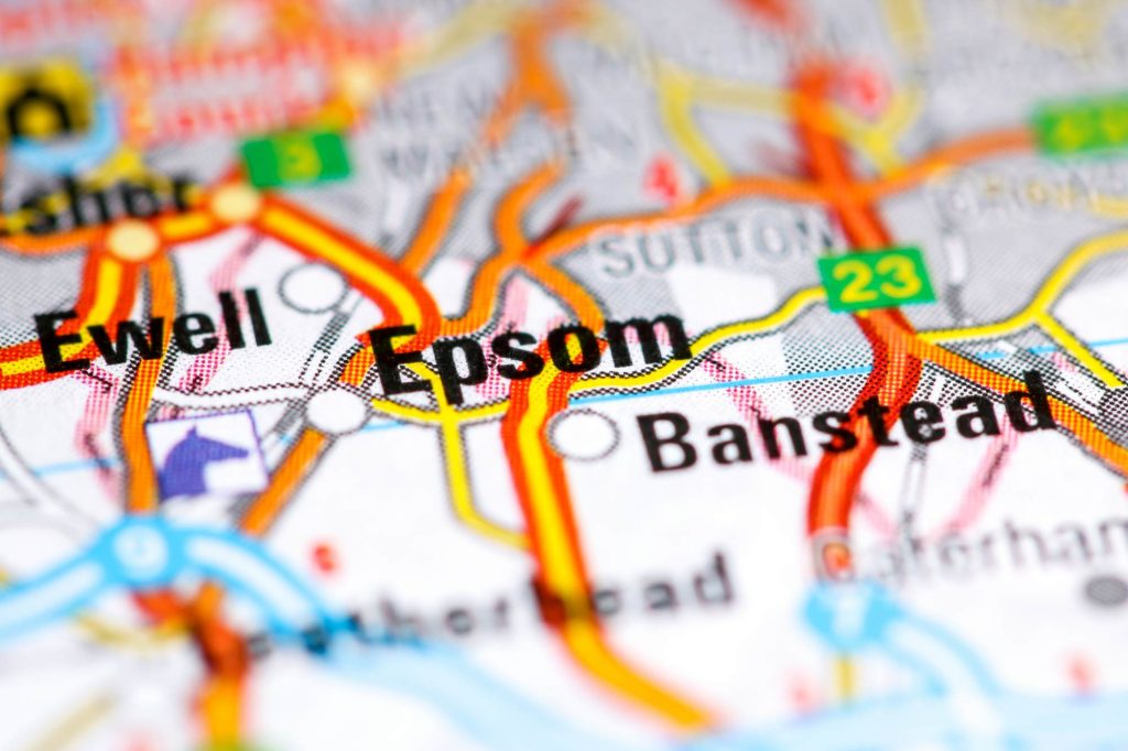 Epsom. United Kingdom on a map